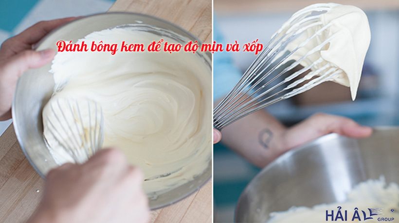 Đánh bông kem là một trong những công đoạn để tạo độ mềm mịn và xốp cho kem Làm kem tại nhà